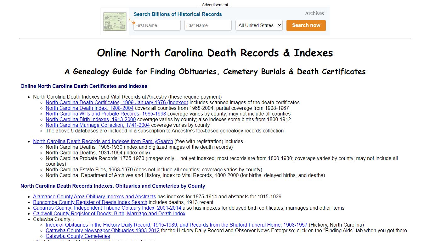Online North Carolina Death Indexes, Records & Obituaries